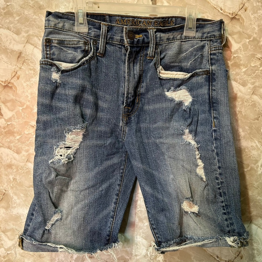 American Eagle Outfitters Mens Denim Shorts Distressed Ripped‎ Blue Size 28